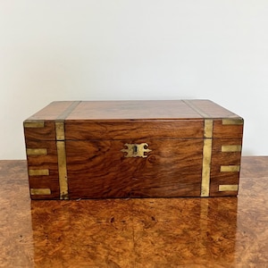 Antique Victorian quality burr walnut and brass bound writing box