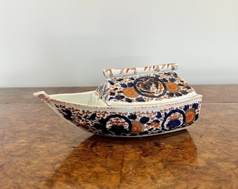 Unusual antique Japanese imari quality boat shaped dish