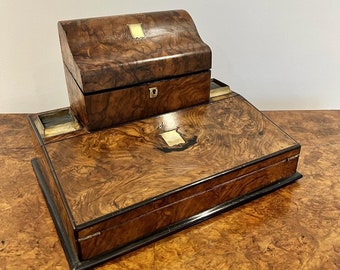 Unusual antique Victorian quality burr walnut writing box
