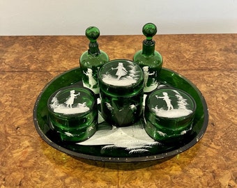slim fit dress slacks Vintage Green Glass Dressing Table Set  Kernow Furniture