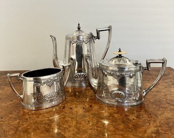 Antique Edwardian ornate silver plated three piece tea set