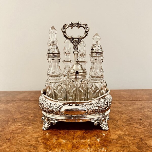 Impressive quality antique seven bottle silver cruet set