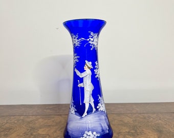 Stunning quality antique Mary Gregory blue glass vase