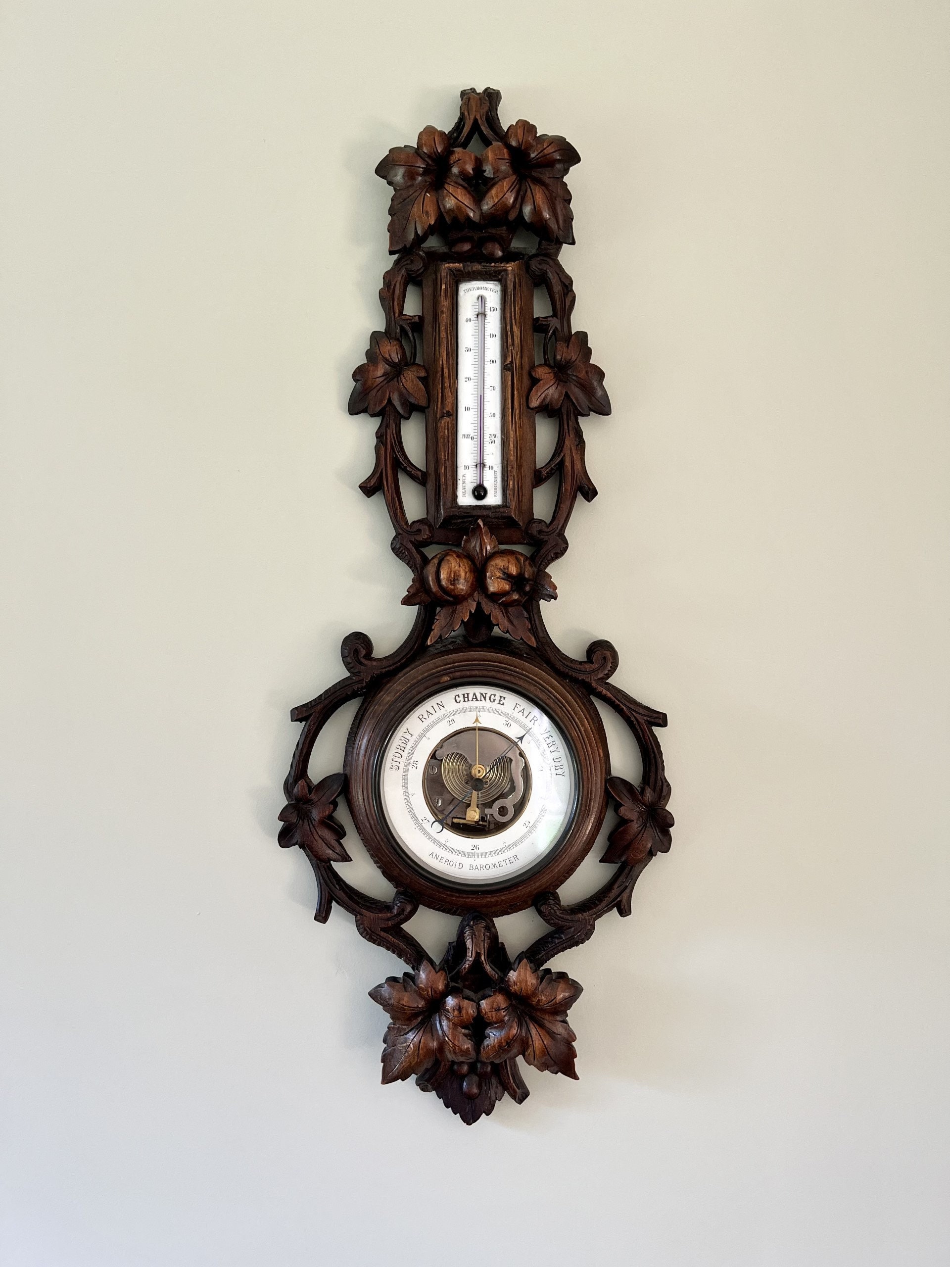 Fantastic Quality Antique Victorian Black Forest Aneroid Barometer