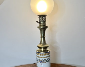 Quality antique Victorian ceramic and brass lamp