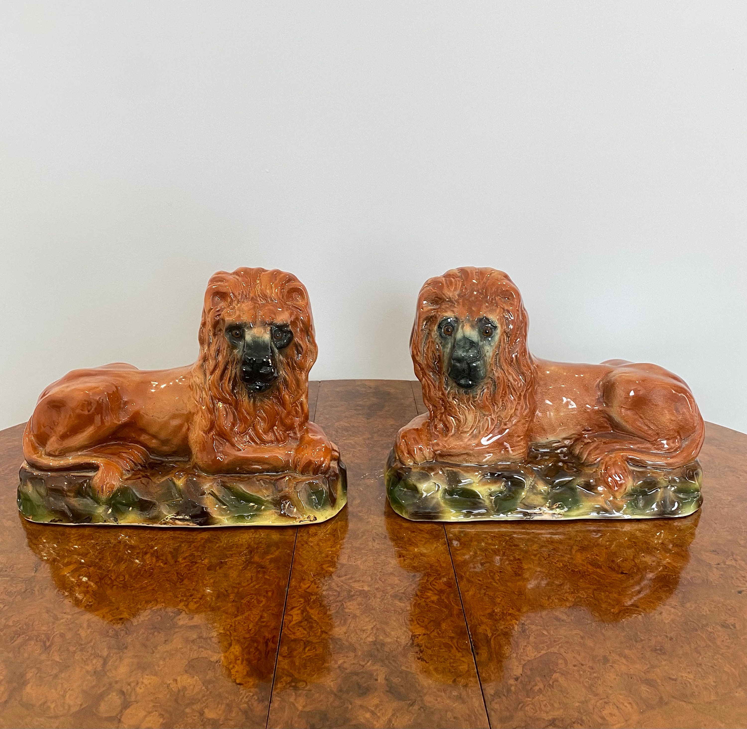 Quality Pair of Large Antique Victorian Staffordshire Lions - Etsy