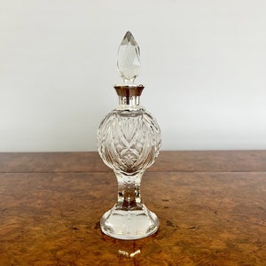 Wysokiej jakości antyczna edwardiańska butelka ze szkła ciętego oprawiona w srebro