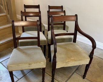 Set van zes antieke mahoniehouten eetkamerstoelen van Regency-kwaliteit