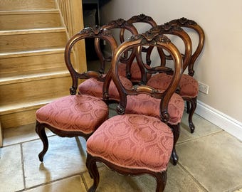 Set of Six Antique Victorian Quality Carved Mahogany Dining Chairs