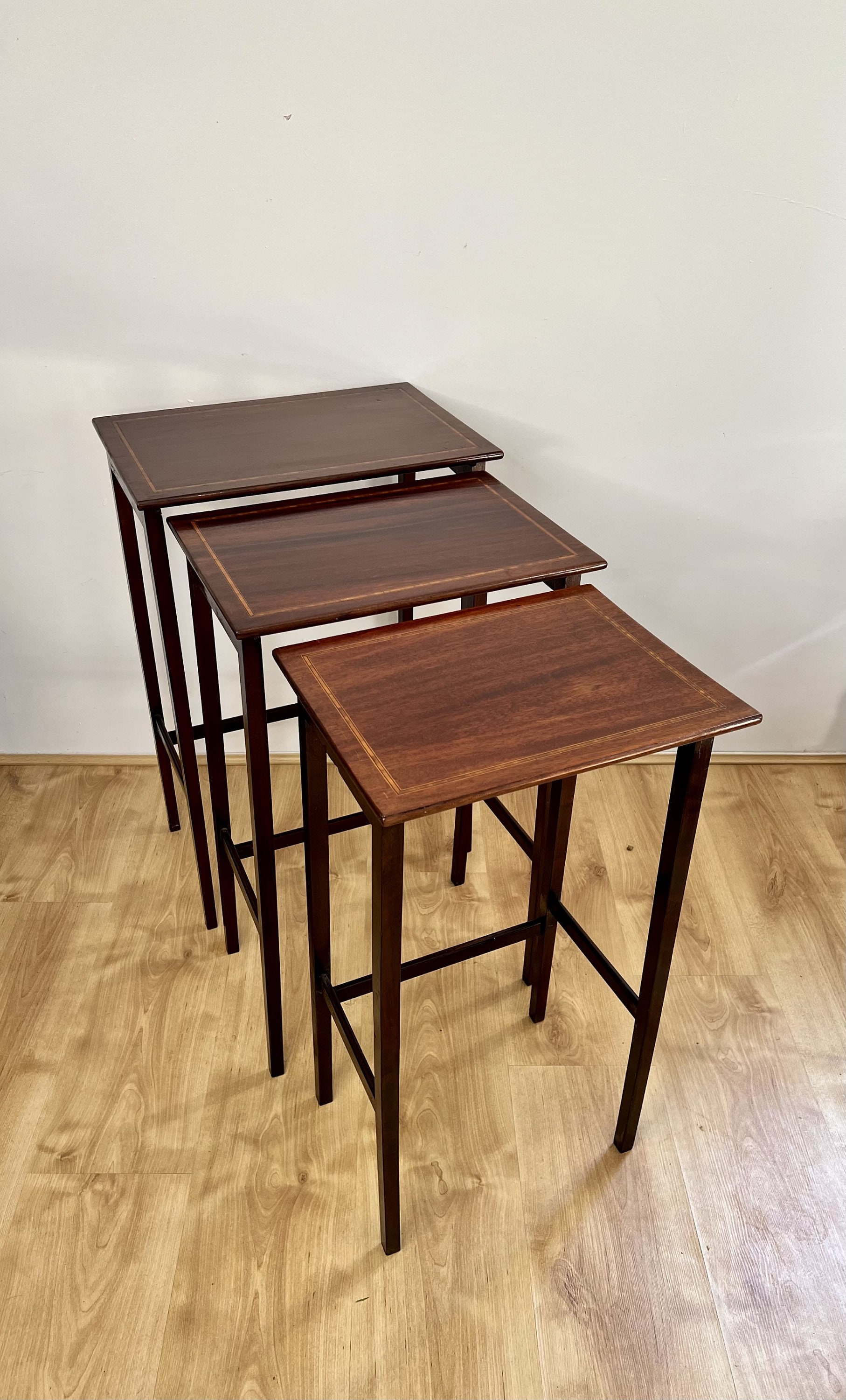 Nest of Three Antique Edwardian Quality Mahogany Inlaid Tables Etsy
