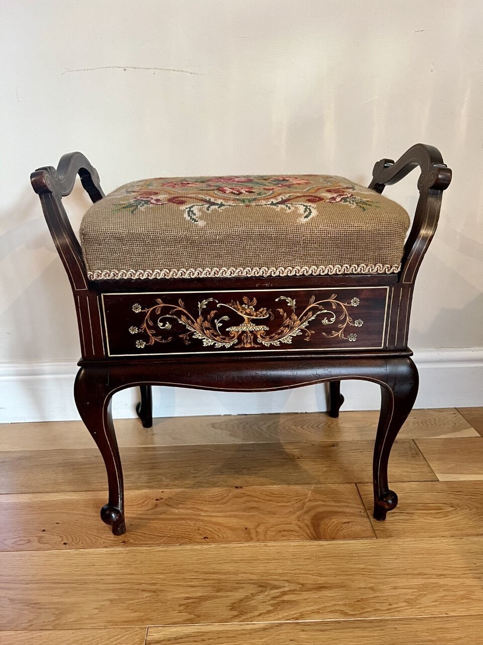 Fine Quality Antique Victorian Mahogany Inlaid Freestanding Piano