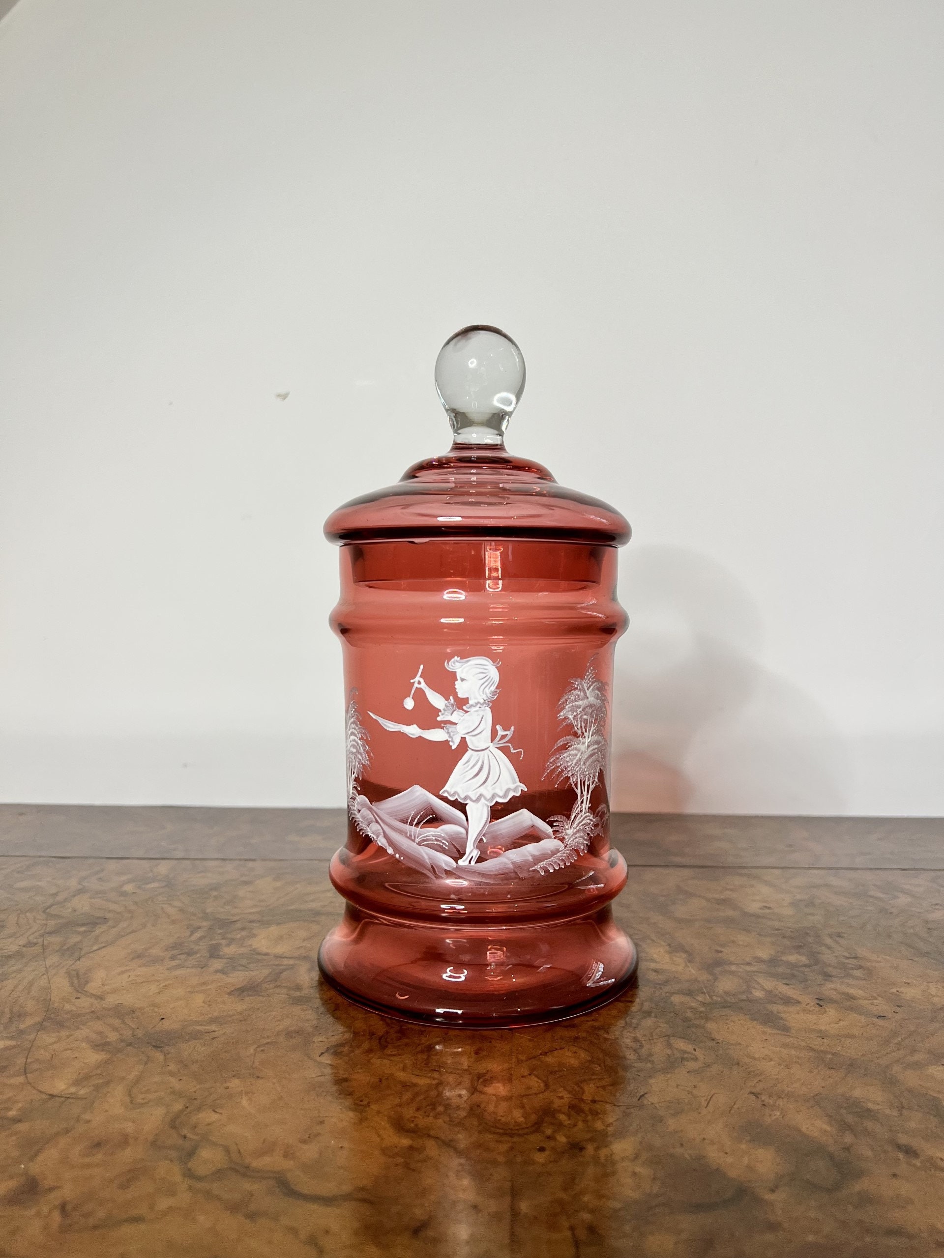 Antique Mary Gregory jar and cover