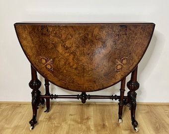Antieke Victoriaanse wortelnotenhouten ingelegde Sutherland-tafel van fantastische kwaliteit