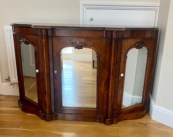 Quality Antique Victorian Burr Walnut Mirrored Credenza