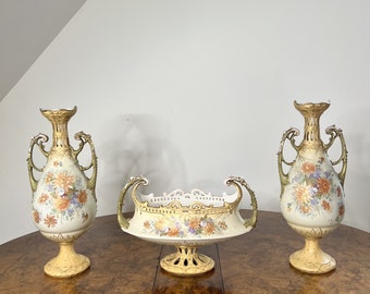 Outstanding quality antique Royal Vienna centrepiece and side vases