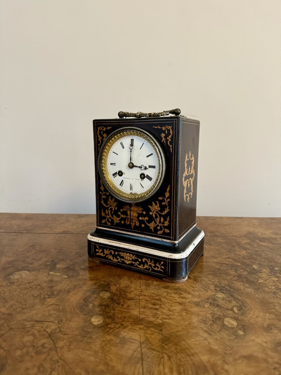 Fine Quality Antique 19th Century Marquetry Inlaid Mantle Clock by