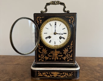 Fine Quality Antique 19th Century Marquetry Inlaid Mantle Clock by