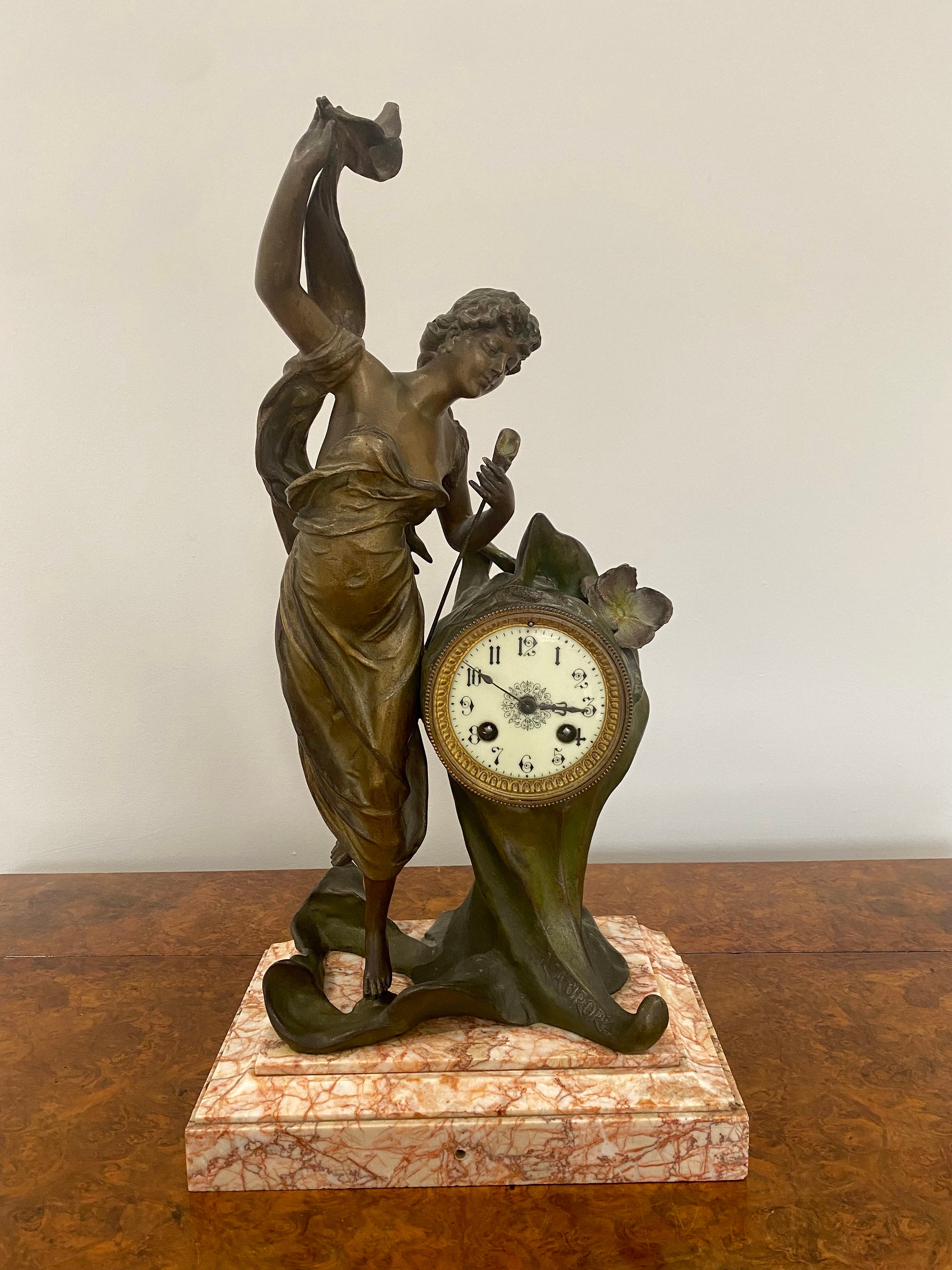 Bronze table clock in Empire style, 1.H.19.C., polychrom…