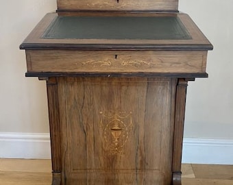 Antique Victorian Quality Inlaid Rosewood Freestanding Davenport Desk
