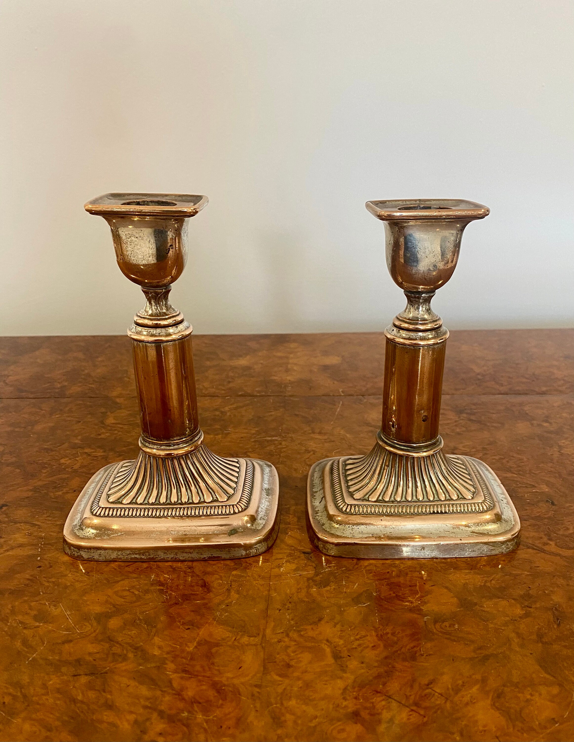 Pair of Early 19th Century Old Sheffield Plate Candlesticks by