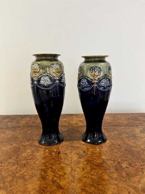 Quality Pair of Antique Victorian Royal Doulton Vases Etsy