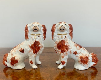 Quality Pair Of Antique Victorian Seated Spaniels