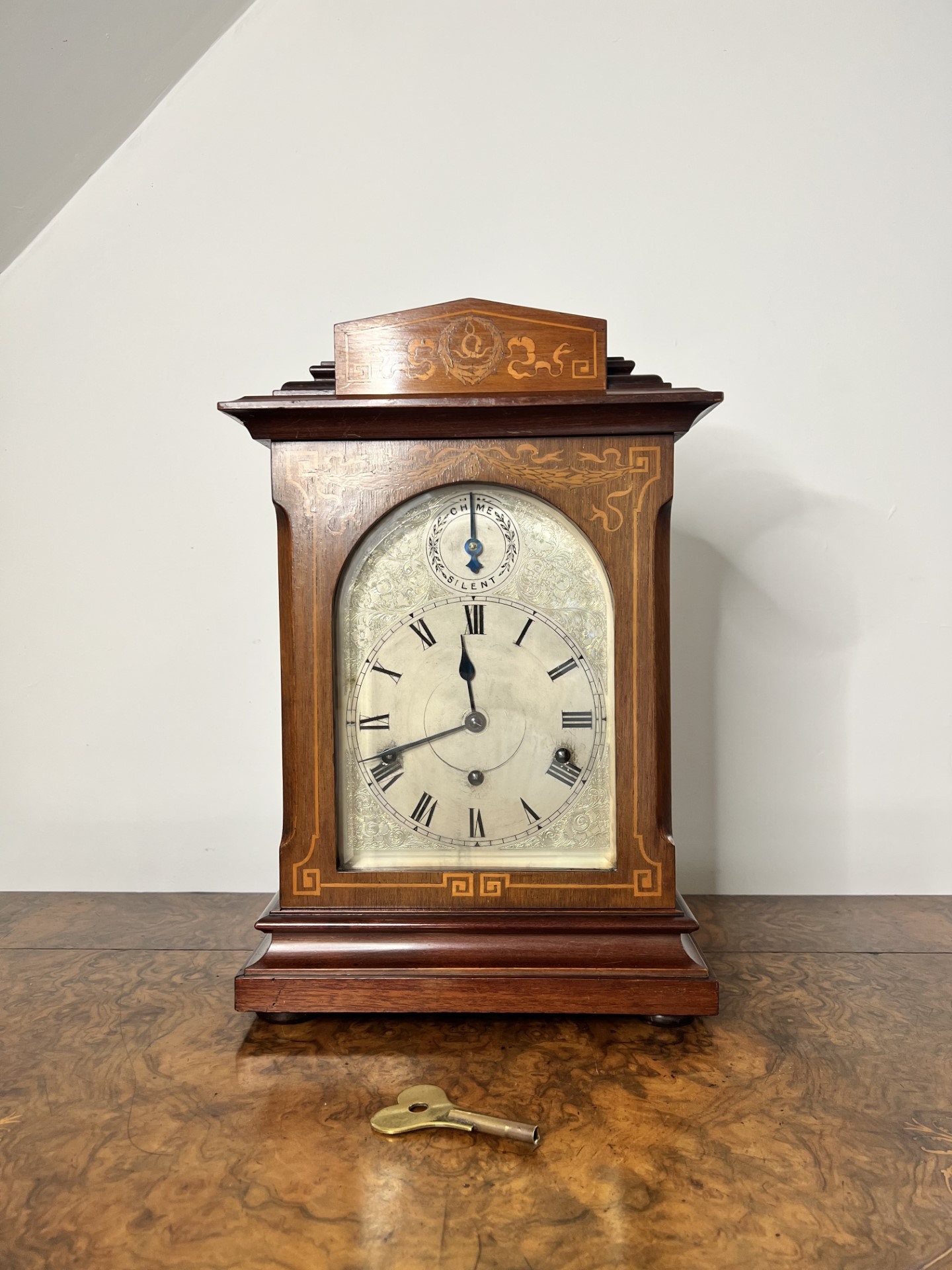 Antique Edwardian Quality Rosewood Inlaid Chiming 8 Day