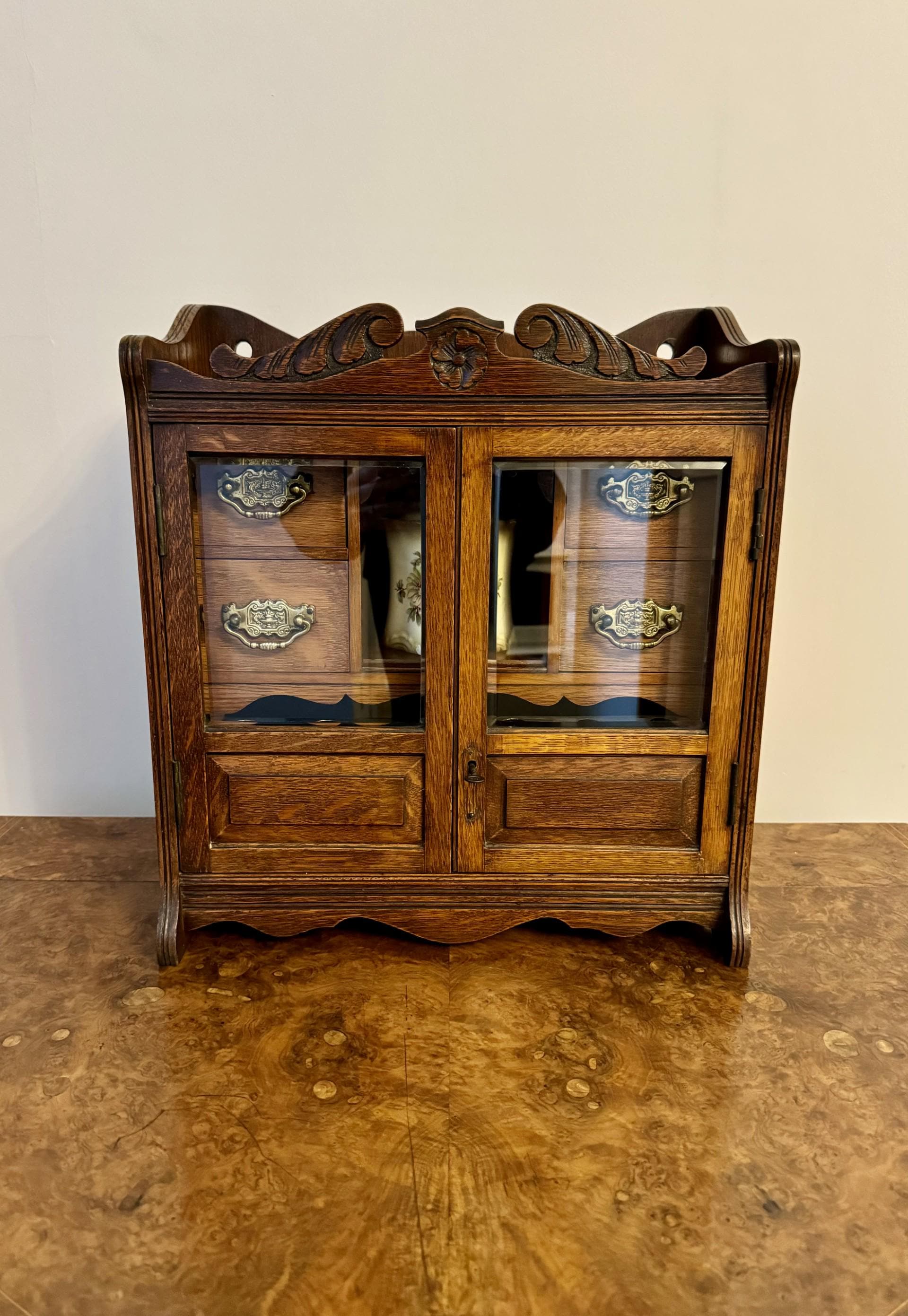 Fantastic Quality Antique Edwardian Carved Oak Smokers Cabinet
