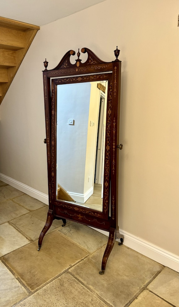 Superb Quality Antique Victorian Mahogany Inlaid Cheval Mirror - Etsy