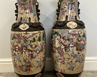 Large pair of antique Chinese crackled glazed vases