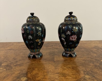 ヴィンテージ 4 1/4 インチ七宝焼き花瓶 2 個セット