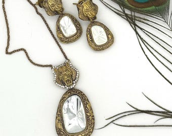 Sabyasachi Inspired Premium Designer Antique Gold Moissanite Diamond Polki Kundan Lion Jaguar Necklace With Earrings|Gift for Her