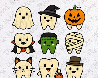 Halloween Tooth Characters PNG: Dental Sublimation Design (Digital Download)