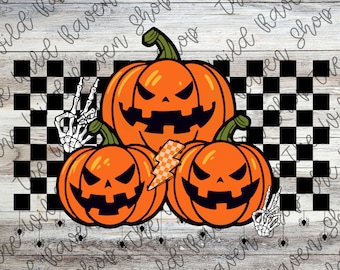 Checkered Halloween Pumpkin Sublimation PNG File