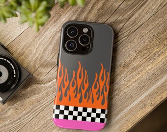 Checkered Flame Design Phone Case: Tough, Impact-Resistant Cover