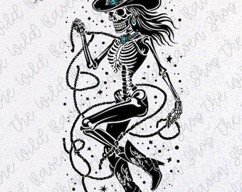 Squelette Cowgirl-Turquoise en téléchargement numérique - Sublimation Western Yallternative PNG Design