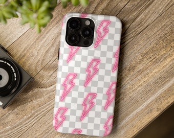 Checkered Neon Lightening Bolt Tough iPhone Cases