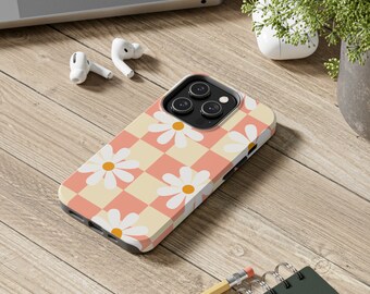 Funda para teléfono con margaritas a cuadros retro