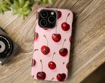 Magnetiskt, tufft skal med körsbärsblommor till iPhone, sött telefonfodral, accessoar med fruktdesign, present till henne, sommarestetik