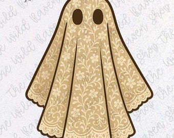 Lace Ghost PNG – Halloween Sublimation Design, Transparent Background Clipart for Shirt, Mug, Sticker