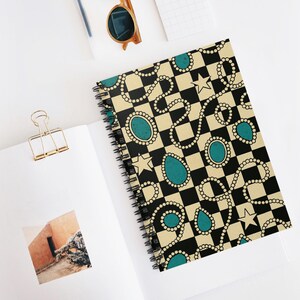 Pearls and Turquoise Stylish Western Spiral Notebook - Ruled Line, Journal for Note-Taking, Artist Sketchbook, Gift for Students,