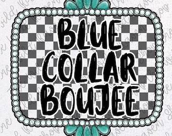 Boujee à col bleu noir et blanc à carreaux Western Yalternative sublimation PNG Design