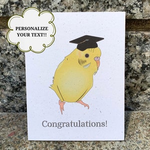 Carte de fin d'études | Personnalisé | Carte de félicitations pour l'obtention du diplôme | Chanvre | Écologique | Perruche jaune | Carte personnalisable | Oiseau