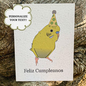Feliz Cumpleanos | Spanish Birthday Card | Hemp | Eco-Friendly Greeting Card with Envelope | Parakeet Card | Blank Inside | All Ages