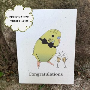 Bridal Shower Card | Anniversary | Wedding Card | Engagement Card | Hemp | Eco Friendly | Parakeet Card| Customizable Card