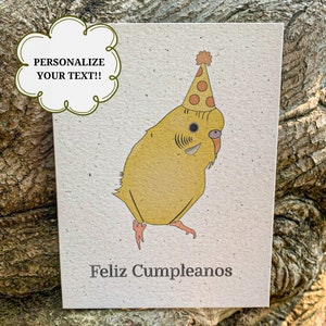 Feliz Cumpleanos | Spanish Birthday Card | Hemp | Eco-Friendly Greeting Card with Envelope | Parakeet Card | Blank Inside | All Ages