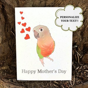 Tarjeta del día de las madres felices / Tarjeta de felicitación hecha a mano / Hecho a medida a pedido / Ecológico / Papel de cáñamo / Conure de piña / Personalizable