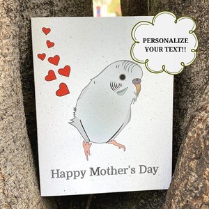 Tarjeta del día de las madres felices / Tarjeta de felicitación hecha a mano / Hecho a medida por encargo / Ecológico / Papel de cáñamo / Periquito blanco / Personalizable