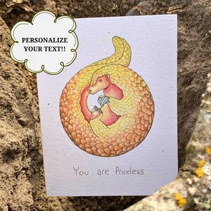 Handmade Pangolin Greeting Card | You Are Priceless | Blank Inside | Perfect for Any Occasion | Animal Lover Gift Idea