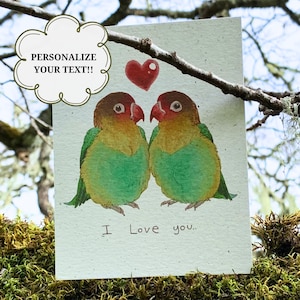 Handgemaakte Fischer's tortelduifjes wenskaart met ik hou van je tekst - perfect voor verjaardagen, Valentijnsdag en meer!
